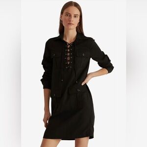 NWT LAUREN Ralph Lauren Lace-up Twill Dress 4, black